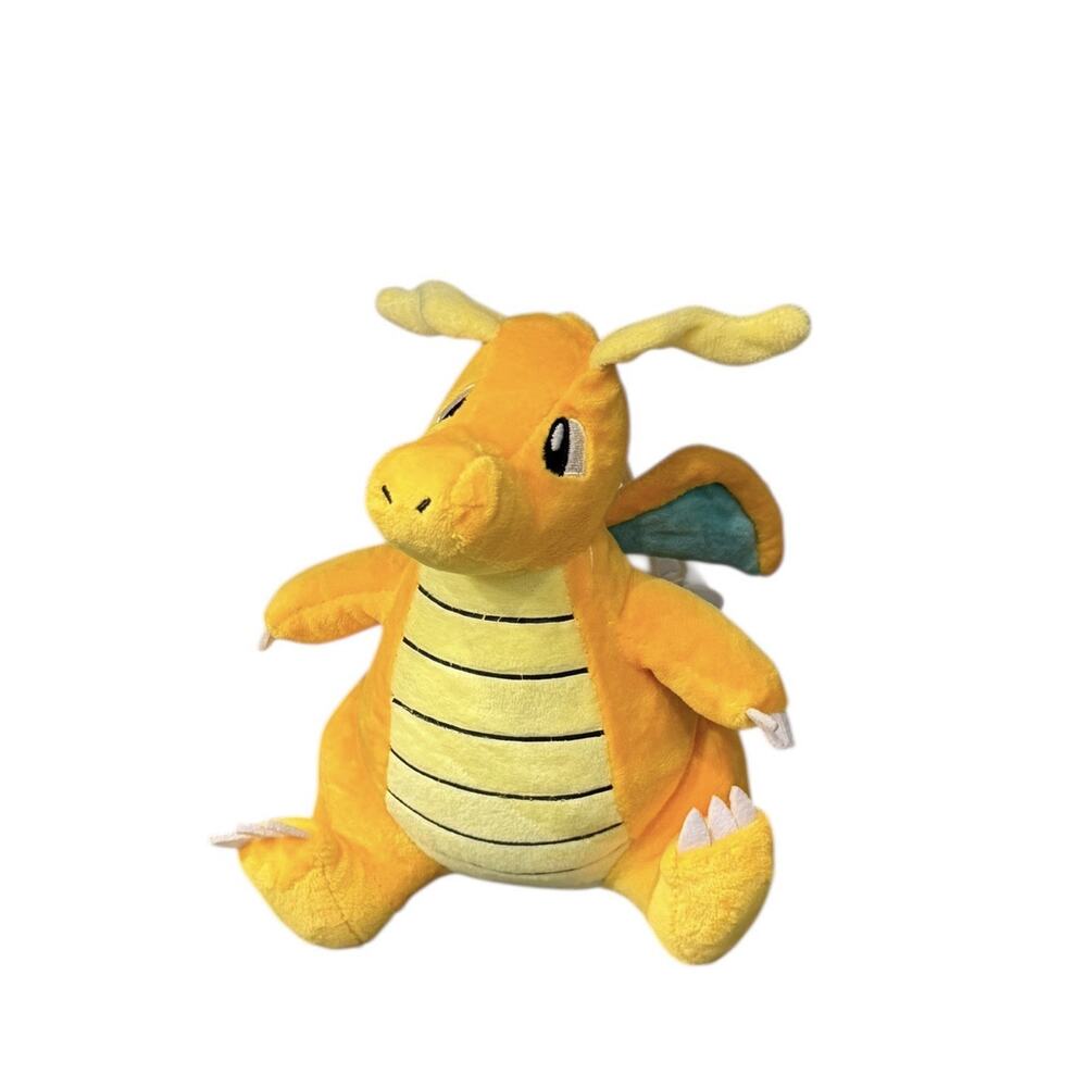Yellow Dragon Pokemon Dragonite Sitting Plush Stuffed W/ Loop Suction Cup 9"